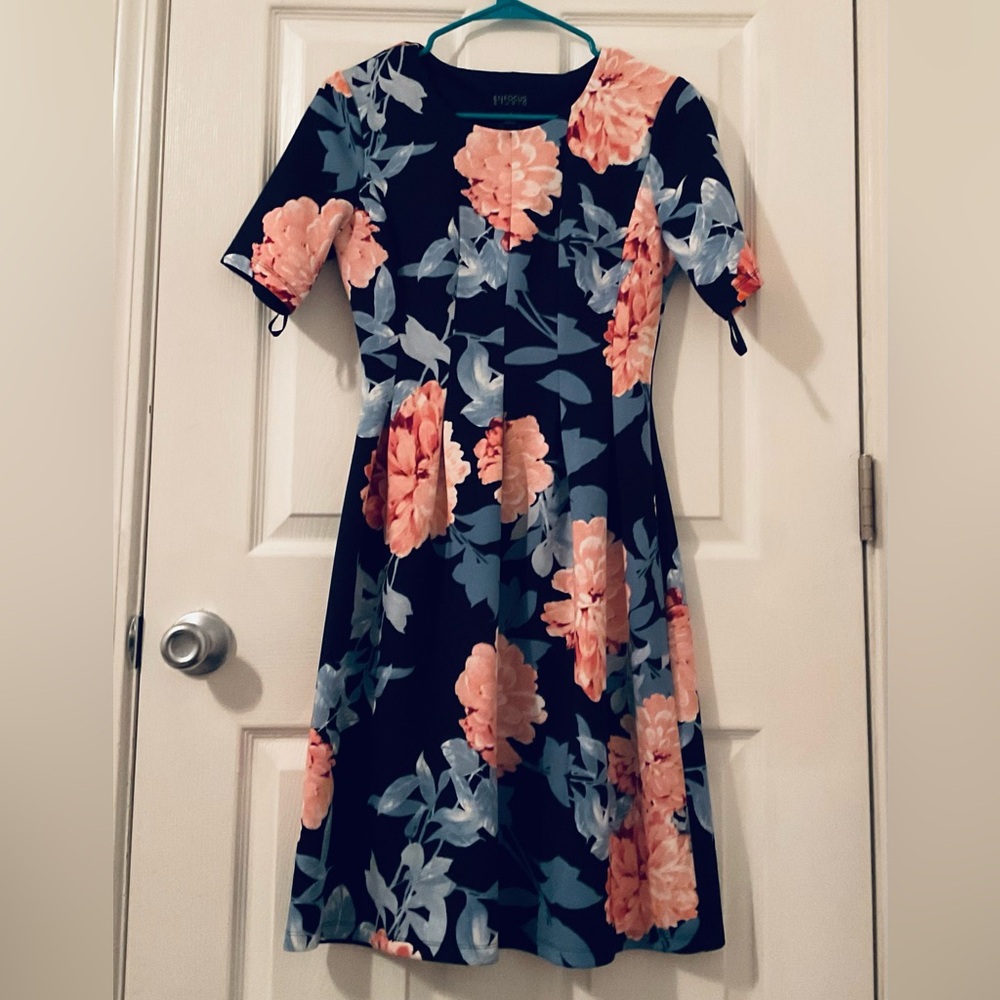 Enfocus Studio Black Dress with Pink Floral Pattern. ✨ Perfect Easter Dress ✨
